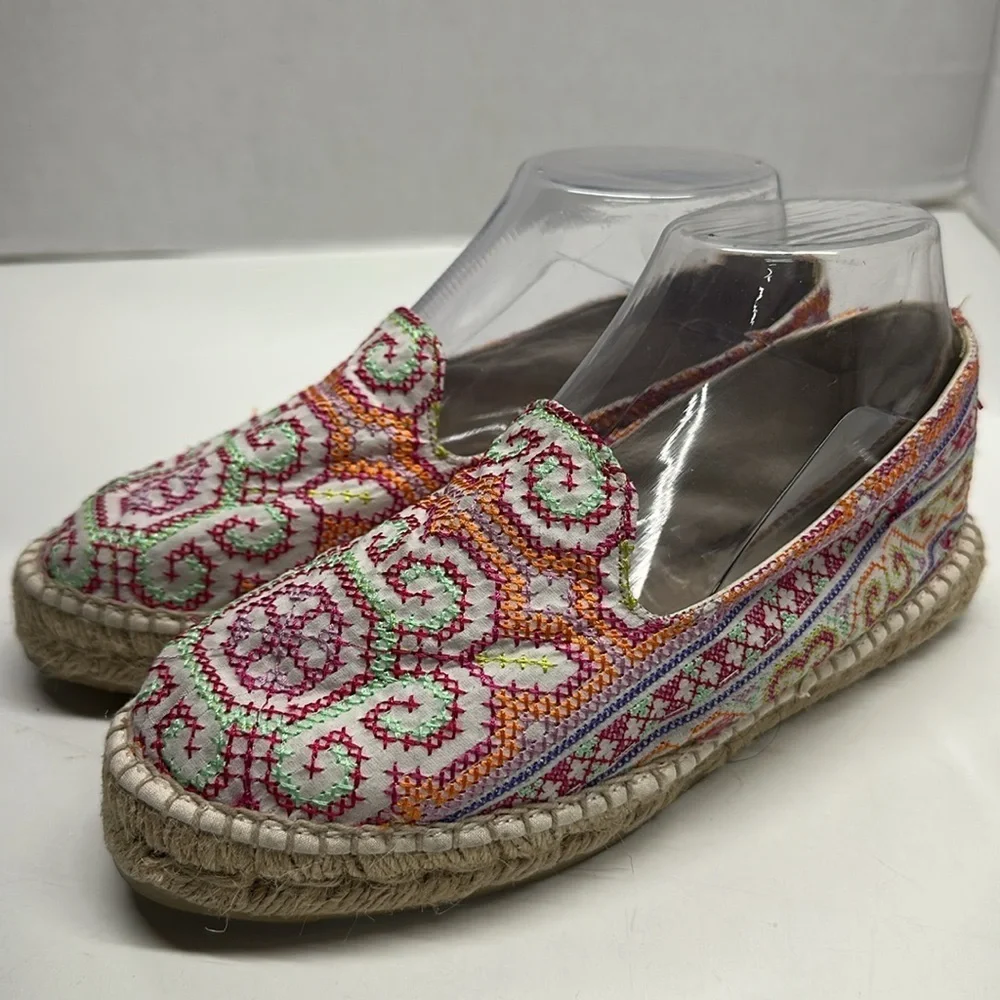 Manebi Ibiza Espadrille Shoe Cross Stitch Floral Colorful Slip On Shoes Size 37